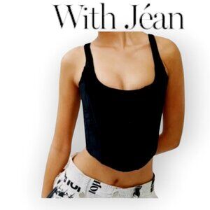 With Jéan sleeveless black structured velvet corset top size L NWT Emo Goth Punk